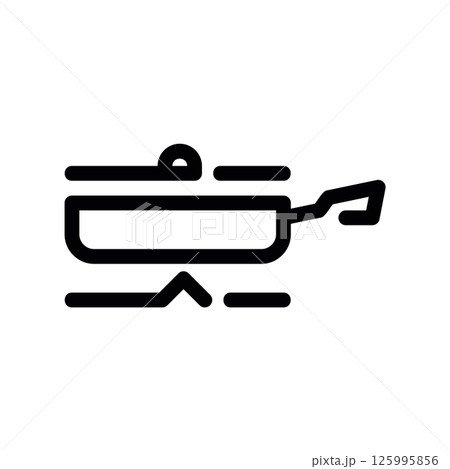 Frying Pan Positioned Over a Burner Element Representing Cooking Heat Frying Pan Positioned Over a Burner Element Representing Cooking Heat 125995856