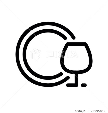 Dining Setting Icon with Plate and Wine Glass Side by Side Outline Dining Setting Icon with Plate and Wine Glass Side by Side Outline 125995857