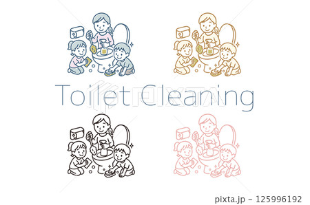 トイレ掃除する家族のイラスト 125996192