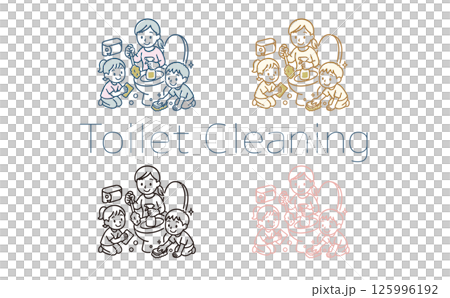 トイレ掃除する家族のイラスト 125996192