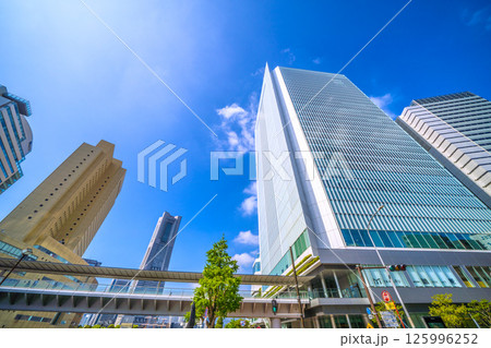 日本の横浜都市景観 桜木町駅前・横浜市役所や横浜ランドマークタワーなどビル群を望む 125996252