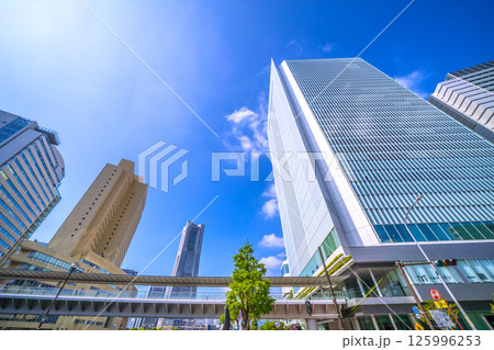 日本の横浜都市景観 桜木町駅前・横浜市役所や横浜ランドマークタワーなどビル群を望む 125996253