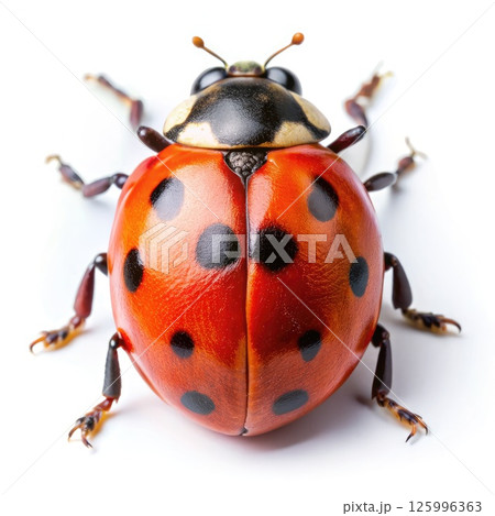 Close Up of a Ladybug on White Background. Generative AI 125996363