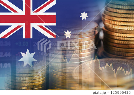 Australia flag with stock market finance, economy trend graph digital technology. 125996436