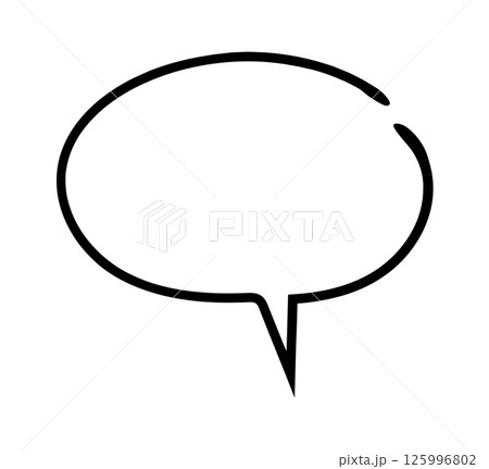 Simple black outline of an empty speech bubble pointing right, ideal for representing communication, dialogue, or conversation in a casual and hand drawn style 125996802