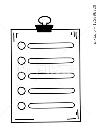 Hand drawn clipboard featuring a checklist with empty checkboxes, symbolizing task management, organization, and productivity in a simple and effective way 125996829