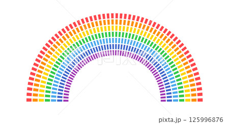 Colorful rounded rectangles are forming a rainbow arch on a white background, creating a vibrant and visually appealing design with a spectrum of colors 125996876