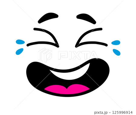 Joyful face featuring tears of joy, rolling on the floor laughing emoji radiates extreme amusement and happiness, capturing the essence of humor and delight in a playful expression 125996914