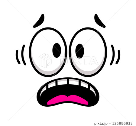 Cartoon face expressing fear and surprise, featuring wide open eyes and mouth, trembling with worry and anxiety in a humorous and exaggerated manner, creating a funny character illustration Cartoon face expressing fear and surprise, featuring wide open eyes and mouth, trembling with worry and anxiety in a humorous and exaggerated manner, creating a funny character illustration 125996935