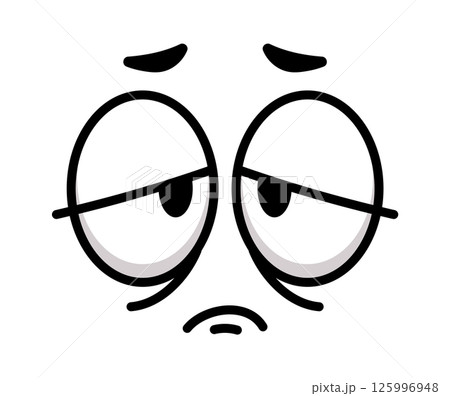 Simple sad face with half closed eyes and worried expression, ideal for representing boredom, sadness, exhaustion, or disappointment in a playful and lighthearted way Simple sad face with half closed eyes and worried expression, ideal for representing boredom, sadness, exhaustion, or disappointment in a playful and lighthearted way 125996948