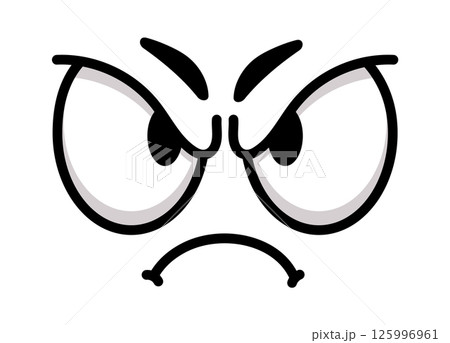 Cartoon face expressing anger and disapproval, featuring furrowed eyebrows and a frowning mouth, effectively conveying a strong negative emotion and a sense of irritation 125996961