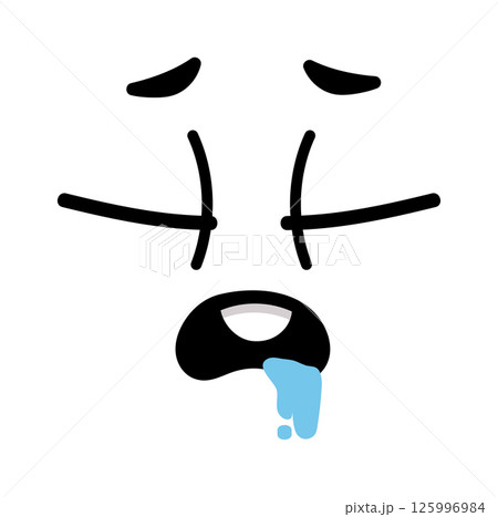 Cartoon face featuring closed eyes and drool dripping from an open mouth, conveying feelings of boredom, apathy, illness, or sleepiness in a humorous and cute style Cartoon face featuring closed eyes and drool dripping from an open mouth, conveying feelings of boredom, apathy, illness, or sleepiness in a humorous and cute style 125996984