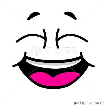 Joyful cartoon face expressing positive emotions, happiness, and laughter with its eyes closed and a wide open mouth, radiating cheerfulness and amusement Joyful cartoon face expressing positive emotions, happiness, and laughter with its eyes closed and a wide open mouth, radiating cheerfulness and amusement 125996995