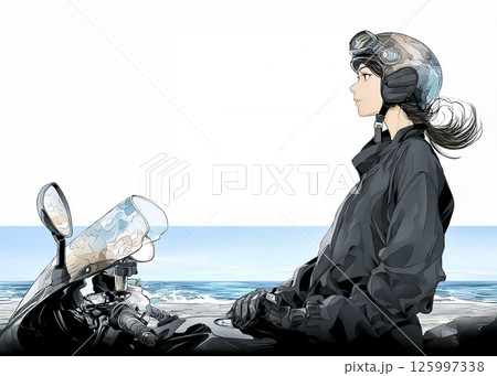 スポーツバイクでツーリングをする女性のイラスト素材 125997338