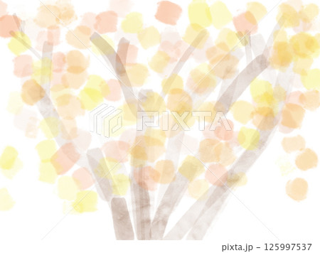 水彩のオレンジ系のカラフルな水彩風の木の花のイラスト 125997537