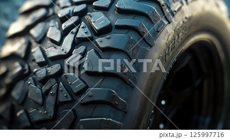 Close-up of a Black Tire Tread 125997716