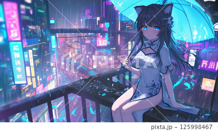 雨の日にチャイナドレスを着た女性 125998467