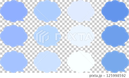 一組淡紫色和藍色的各種色調的氣泡。對話框內有一條白色虛線。對話框的尾部位於右下方。 125998592