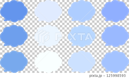 一組淡紫色和藍色的各種色調的氣泡。對話框內有一條白色虛線。對話框的尾端位於左下方。 125998593