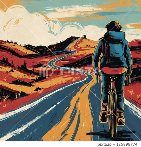 自転車で一人旅をしている男性 125998774
