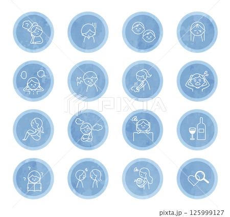 心療内科　精神科　アイコン　セット　水彩風 125999127