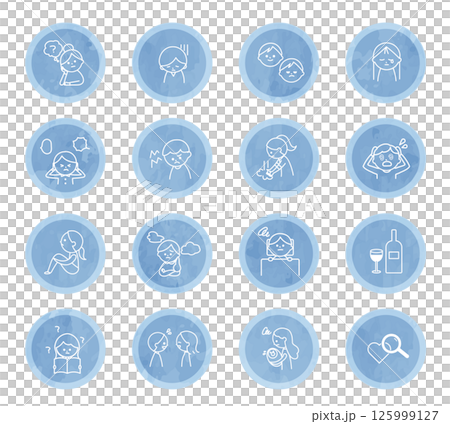 心療内科　精神科　アイコン　セット　水彩風 125999127