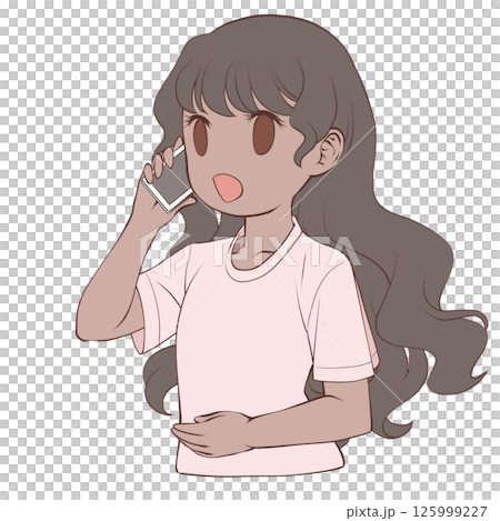 A young woman with dark skin making a phone call on her smartphone, smiling A young woman with dark skin making a phone call on her smartphone, smiling 125999227