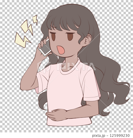 Angry young woman with dark skin making a phone call on her smartphone 125999230