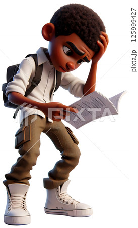 3D black teenage boy cartoon, black teenage boy Cartoon, Teenage black boy 125999427