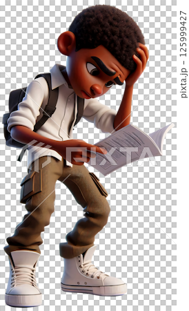 3D black teenage boy cartoon, black teenage boy Cartoon, Teenage black boy 125999427