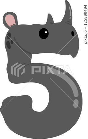 Cute Cartoon Rhino Number 5 125999494