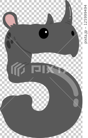 Cute Cartoon Rhino Number 5 125999494