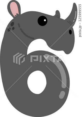 Cute Cartoon Rhino Number 6	 125999555