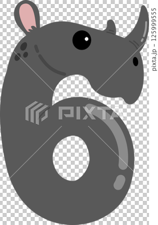 Cute Cartoon Rhino Number 6	 125999555