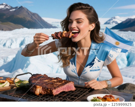 パタゴニア氷河とアサード世界の美女がグルメと絶景とファッションを紹介シリーズ 125999925