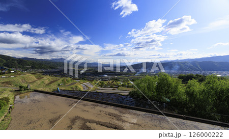 長野県千曲市姨捨棚田の春 126000222