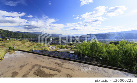 長野県千曲市姨捨棚田の春 126000223