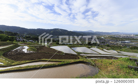 長野県千曲市姨捨棚田の春 126000305