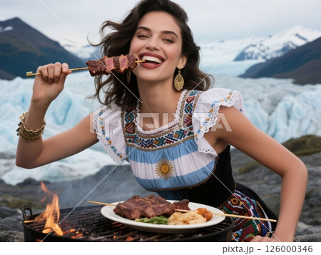 パタゴニアの氷河とアサード世界の美女がグルメと絶景とファッションを紹介シリーズ 126000346