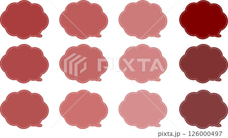 使いやすいもこもこ吹き出しセット。赤系。白い破線が吹き出しの内側にある。吹き出しの尻尾が右下にある 126000497