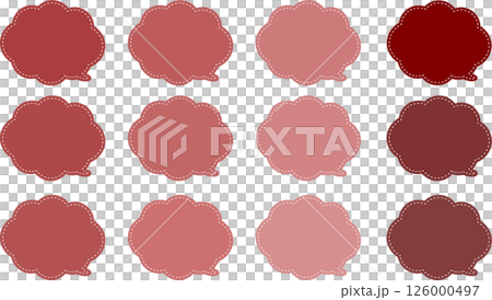 使いやすいもこもこ吹き出しセット。赤系。白い破線が吹き出しの内側にある。吹き出しの尻尾が右下にある 126000497