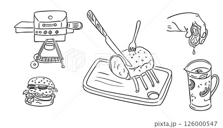 Set of hand drawn doodles with barbeque grill 126000547