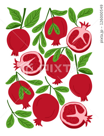 Poster with whole and halved pomegranates Poster with whole and halved pomegranates 126000549