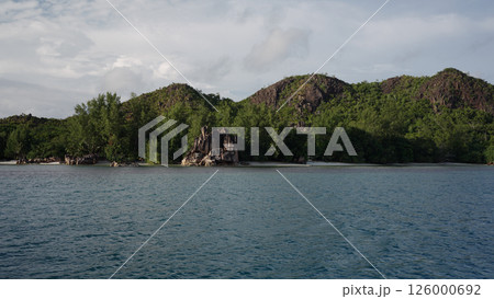 View from boat of Seychelles Curieuse island in January View from boat of Seychelles Curieuse island in January 126000692
