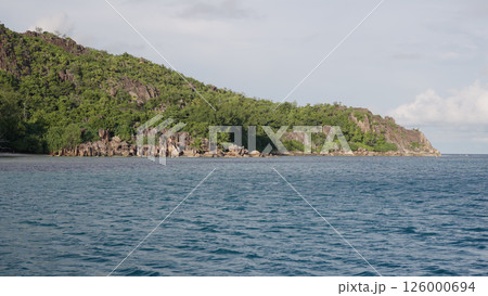 View from boat of Seychelles Curieuse island in January View from boat of Seychelles Curieuse island in January 126000694