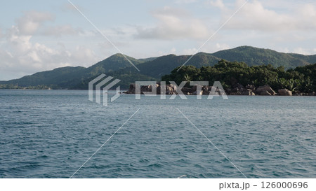View from boat of Seychelles Curieuse island in January 126000696
