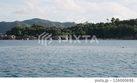View from boat of Seychelles Curieuse island in January View from boat of Seychelles Curieuse island in January 126000698