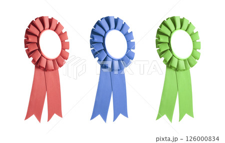 Three colorful ribbon awards isolated on white background 126000834