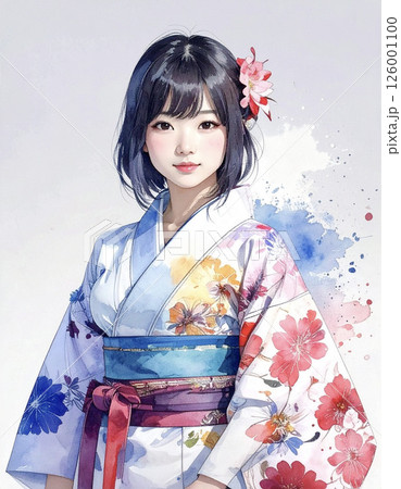和服の日本人女性の水彩画 126001100