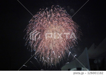 真夏の花火大会。夜空に打ち上げられた綺麗な花火。 真夏の花火大会。夜空に打ち上げられた綺麗な花火。 126001182